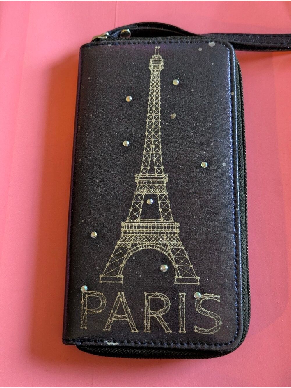 Claire's: Shimmery Paris Eiffel Tower navy wristlet wallet